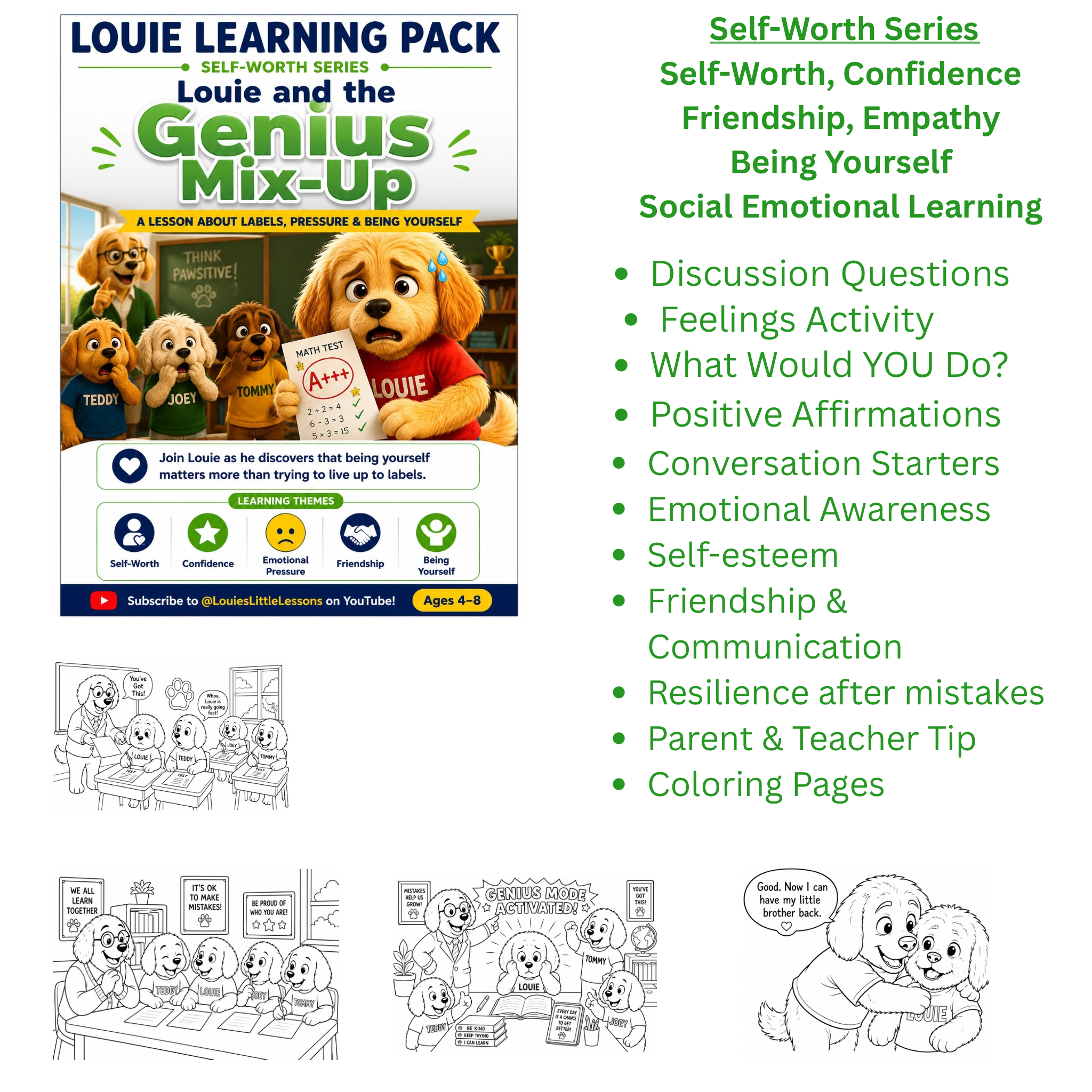 Louie's Little Lessons: Is Louie a Genius? A Growth Mindset & Self-Confidence Activity Pack for Kids Ages 4-8: