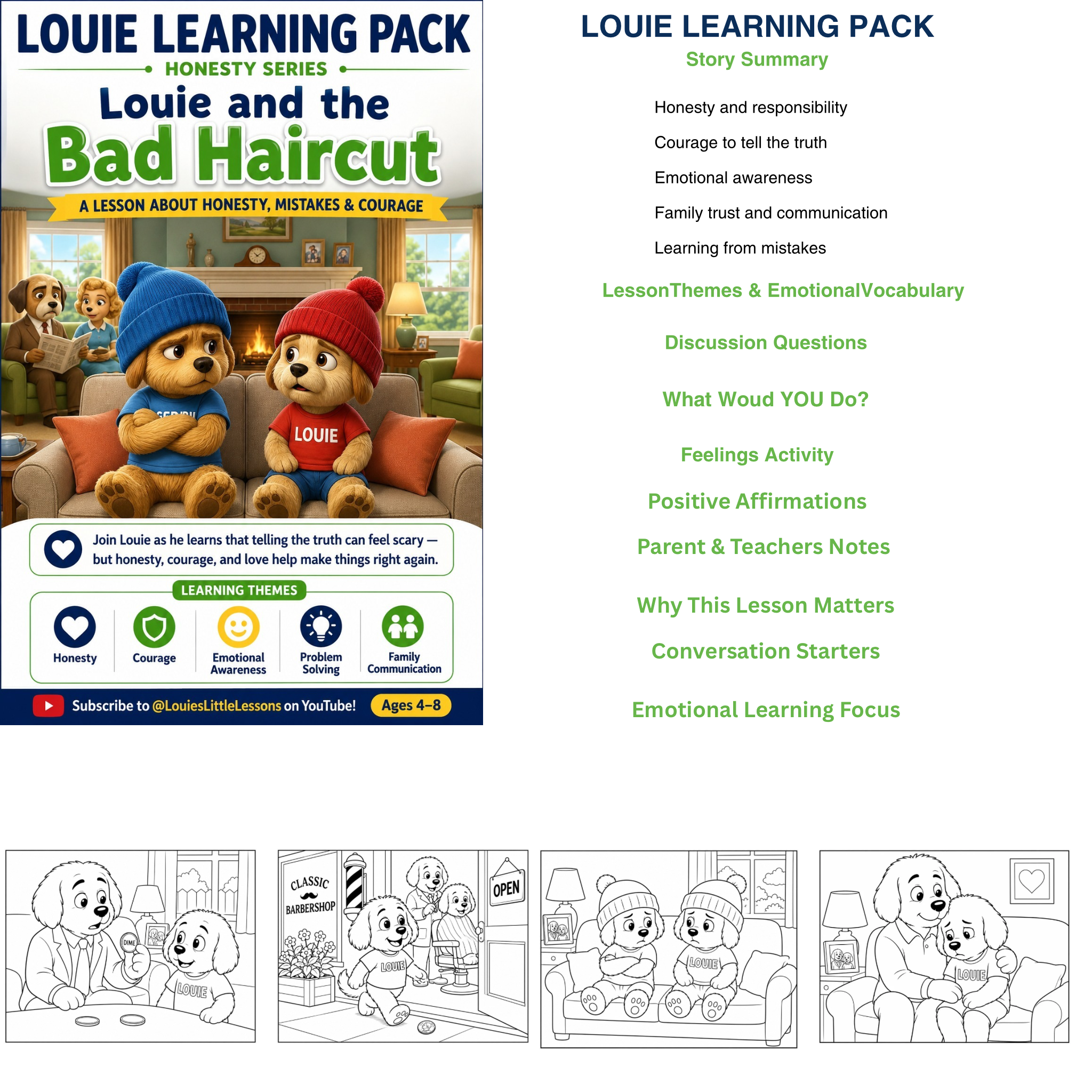 Louie's Little Lessons: Louie and the Bad Haircut | Honesty Activity Pack for Kids Ages 4–8