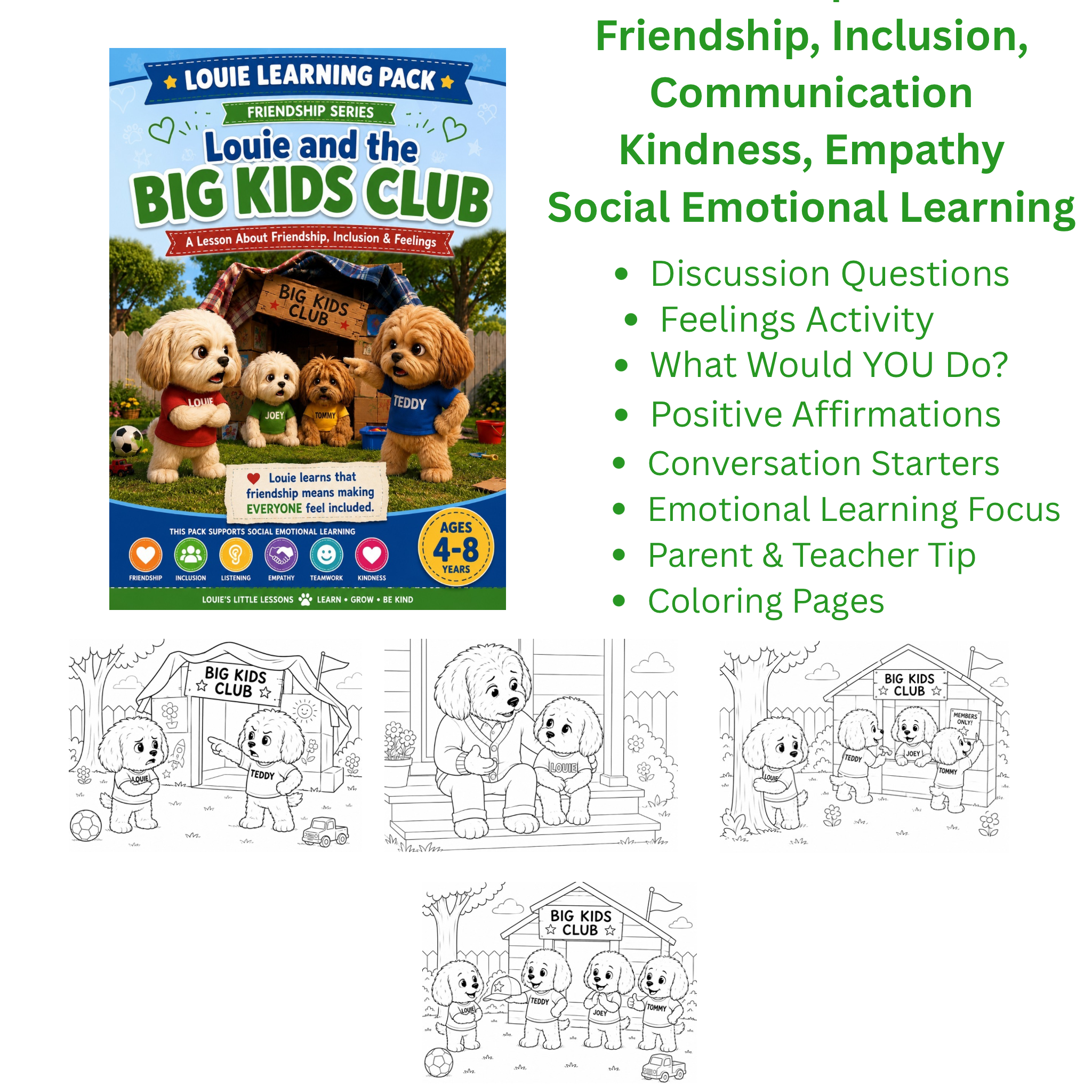 Louie's Little Lessons: Louie and the Big Kids Club | Brotherly Love & Friendship Activity Pack for Kids Ages 4–8
